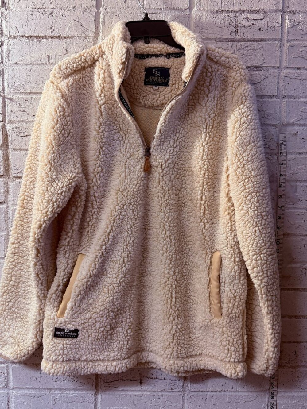 Simply Southern Womens M Sherpa Fleece Pullover Cream Quarter Zip Teddy Jacket